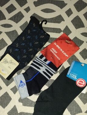 Oleg Cassini Black Socks with Blue Diamond Pattern - Men's Casual Socks